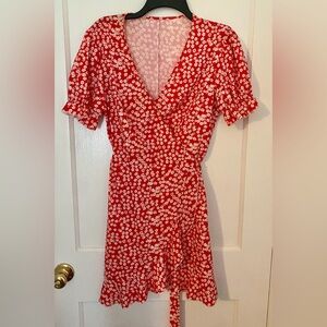 Floral Red Wrap Dress size L